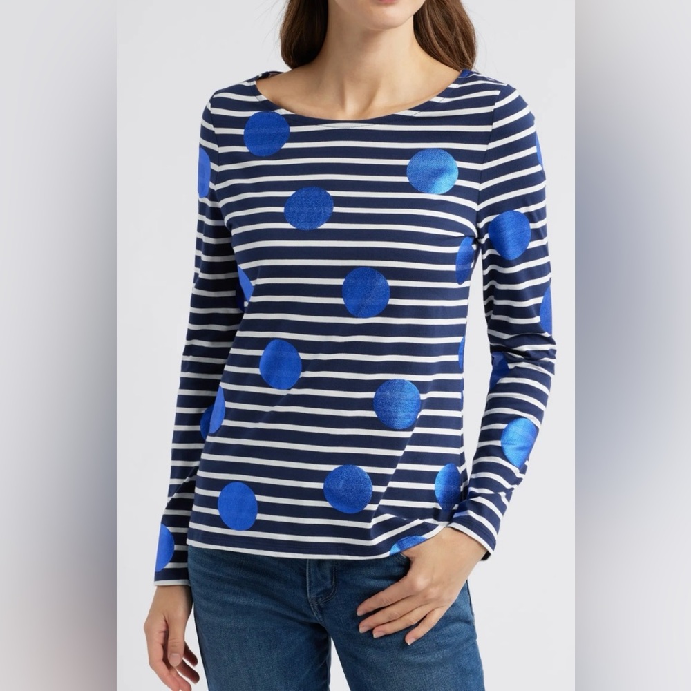 Boden Breton Stripe Polka Dot Top Blue White Long Sleeve Nautical Shirt Size 6